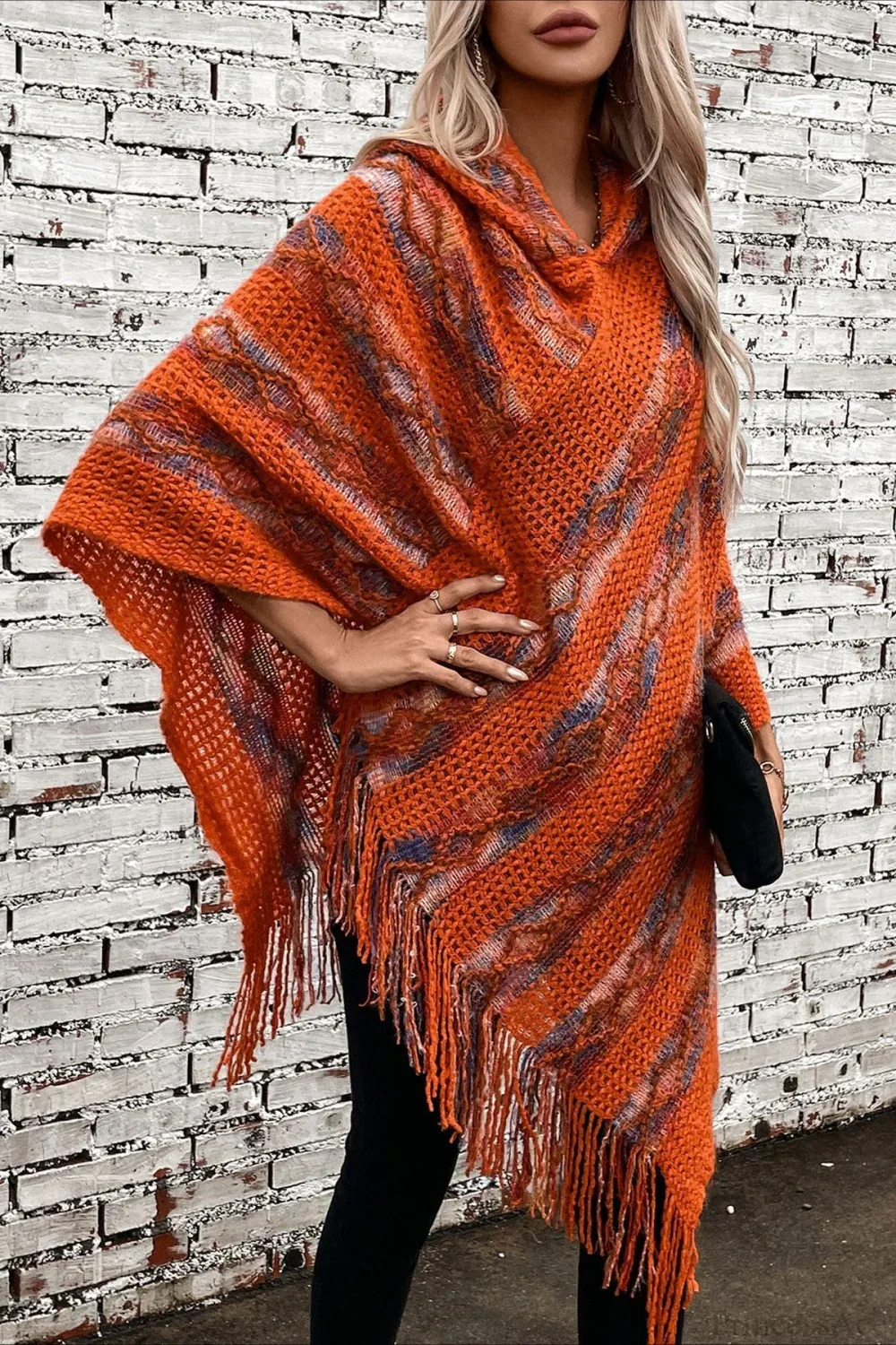 Striped Hooded Knit Tassel Relaxed Coat - Image 3