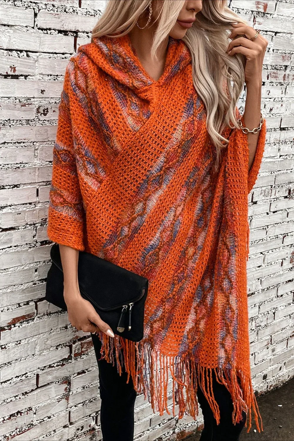 Striped Hooded Knit Tassel Relaxed Coat - Image 4