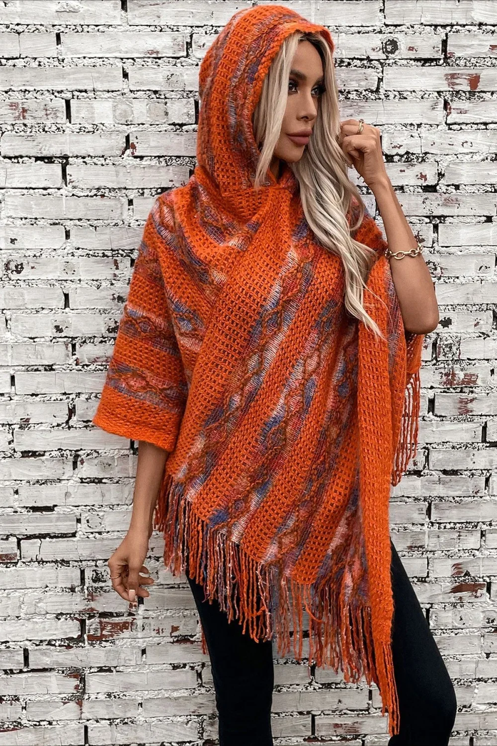Striped Hooded Knit Tassel Relaxed Coat - Image 5