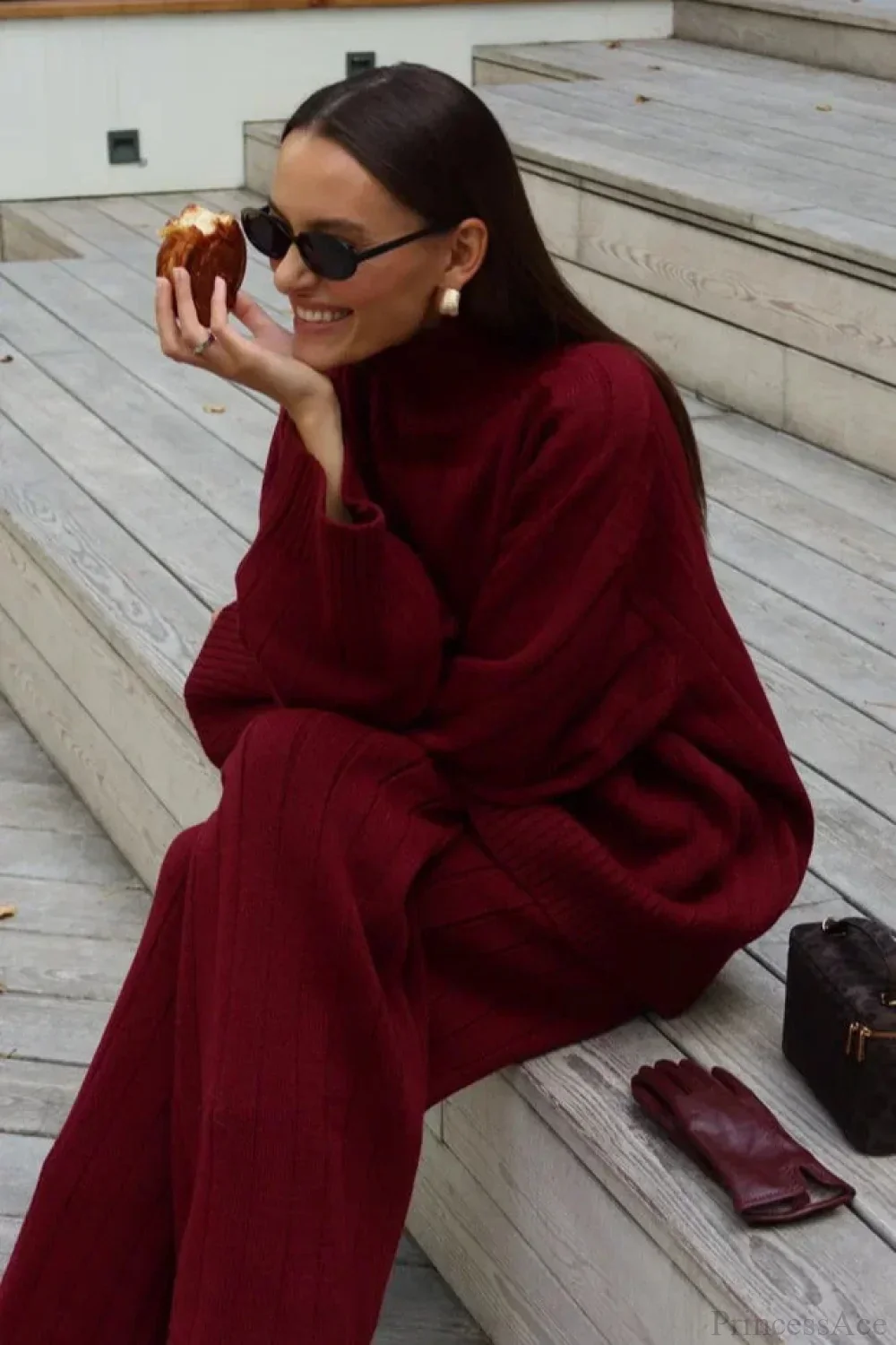 Striped Knit Elegant Sweater Wide-Leg Pants Two Piece Set - Image 9