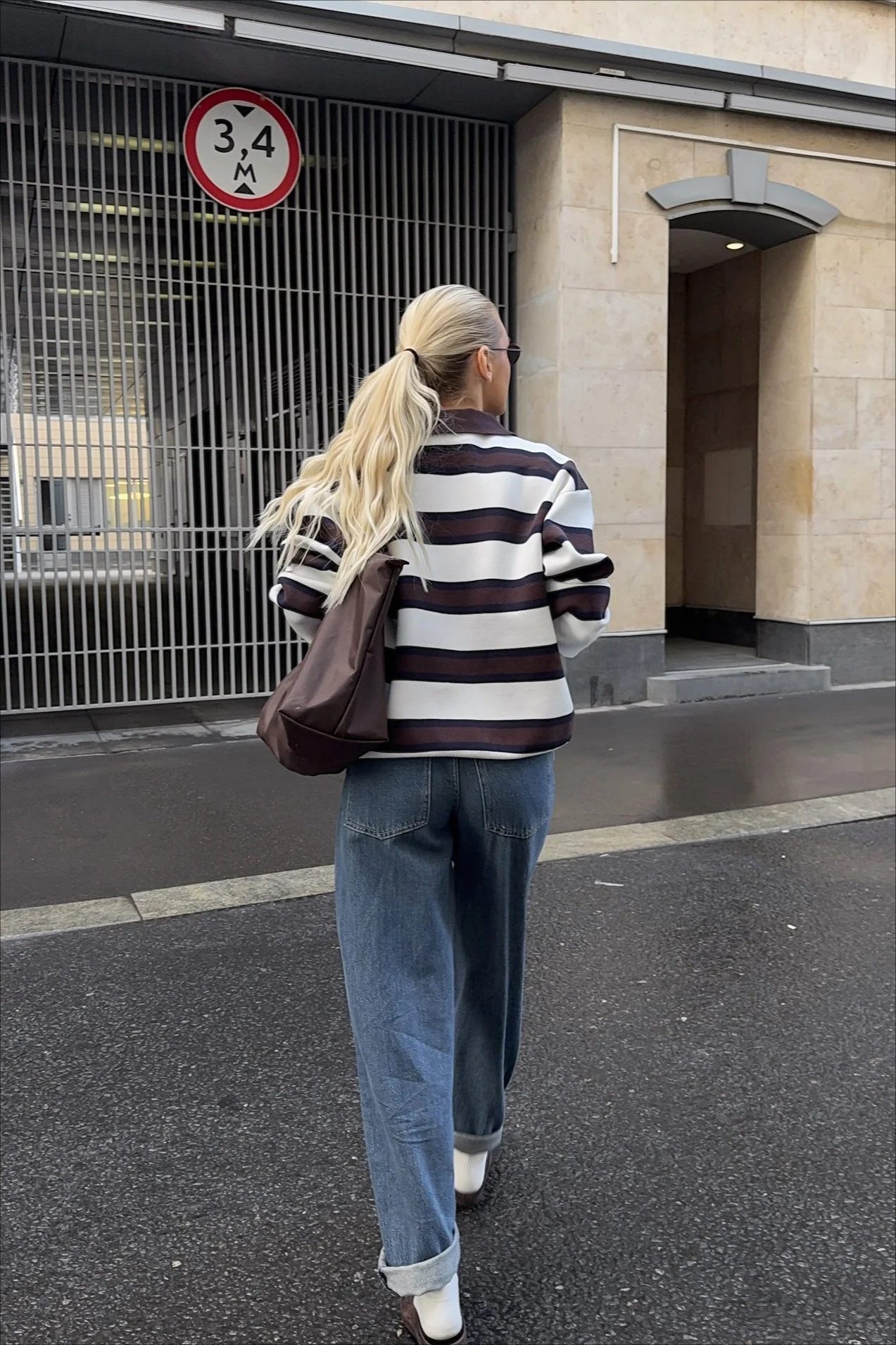 Striped Knit Polo Retro Loose Sweater - Image 4