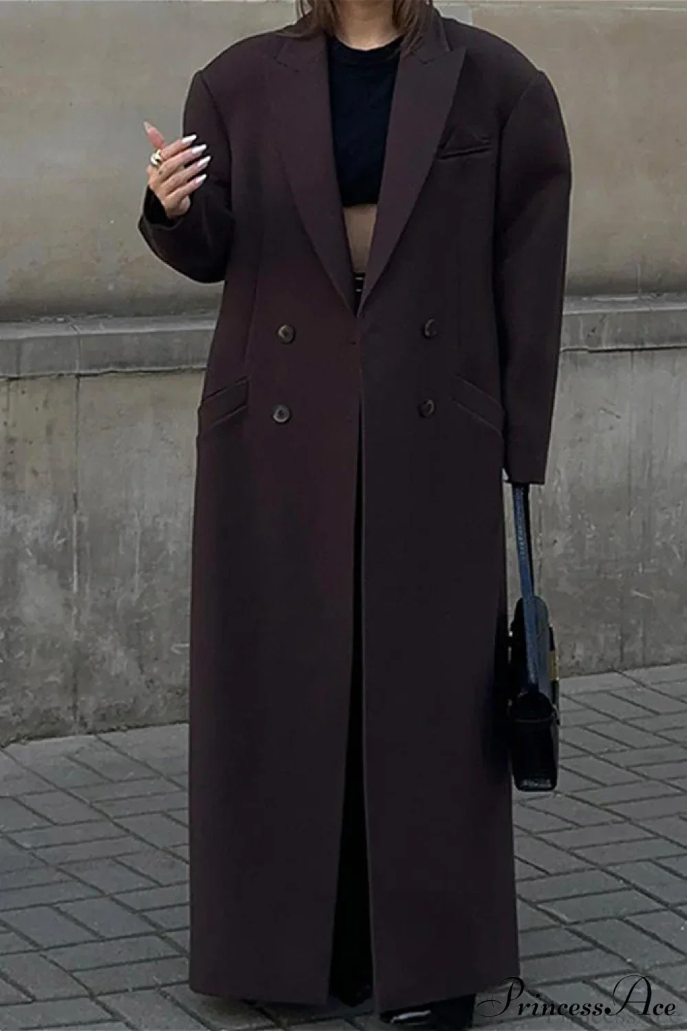 Striped Long Collared Elegant Trench Overcoat - Image 2