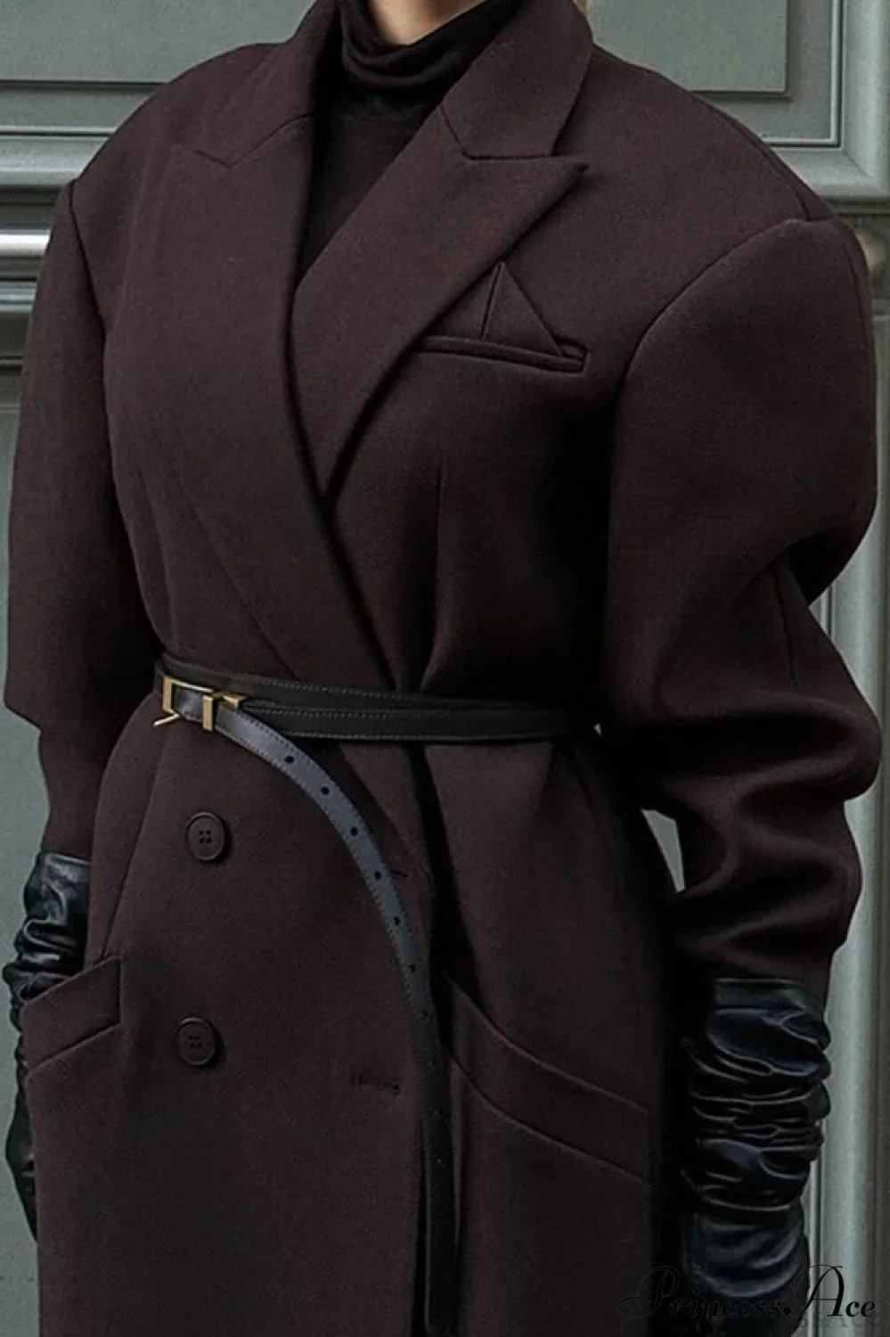 Striped Long Collared Elegant Trench Overcoat - Image 4