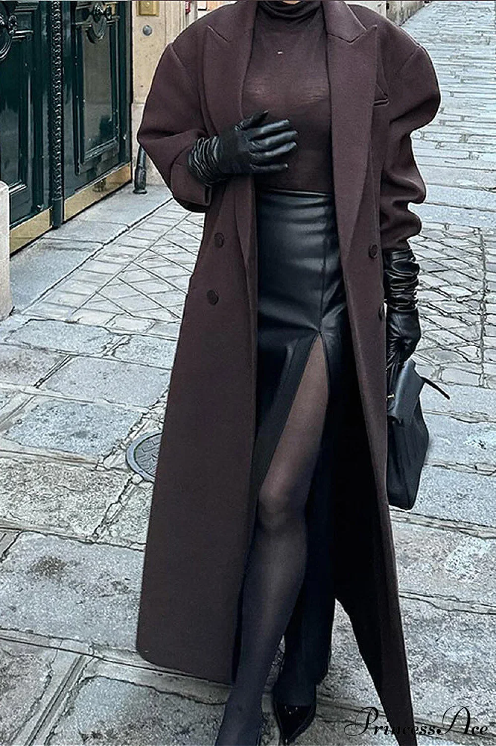 Striped Long Collared Elegant Trench Overcoat - Image 5