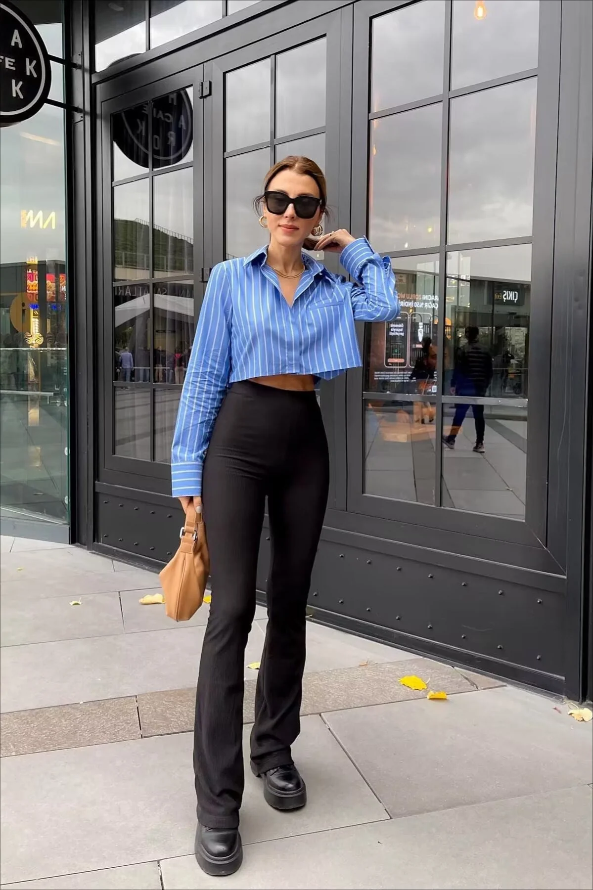 Striped Long Sleeve Loose Short Shirt Blouse - Image 2