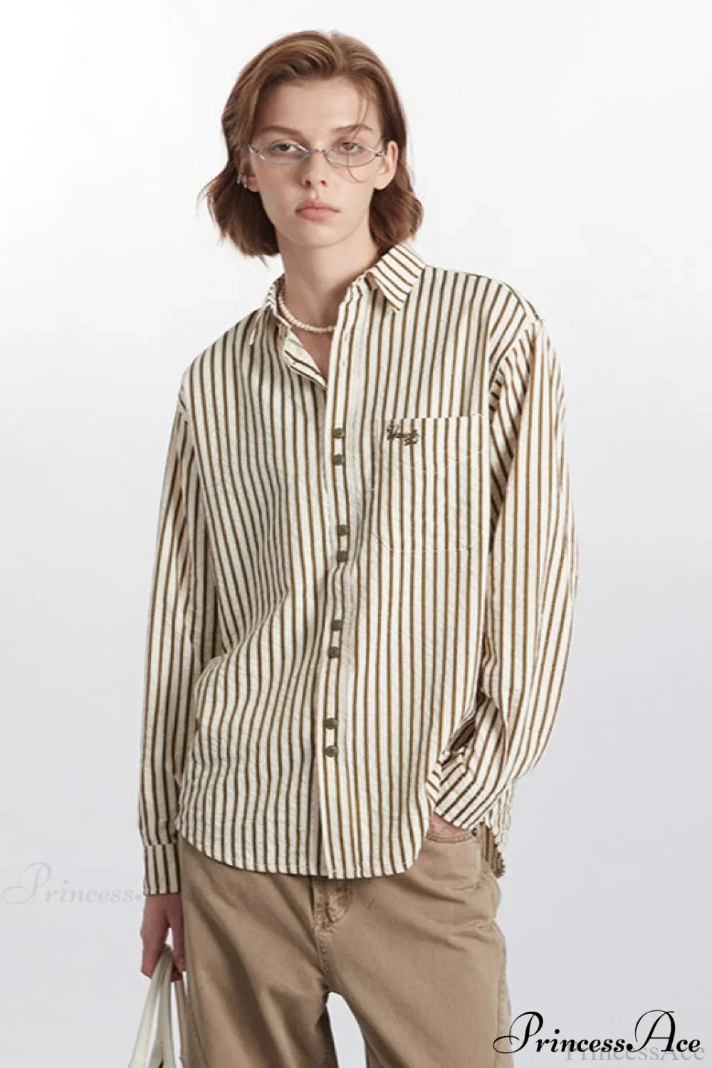 Striped Long-Sleeve Retro Fashion Blouse - Image 2
