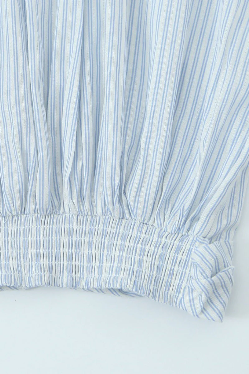 Striped Long Sleeve Shirt High Waist Tie Mini Skirt Set - Image 10