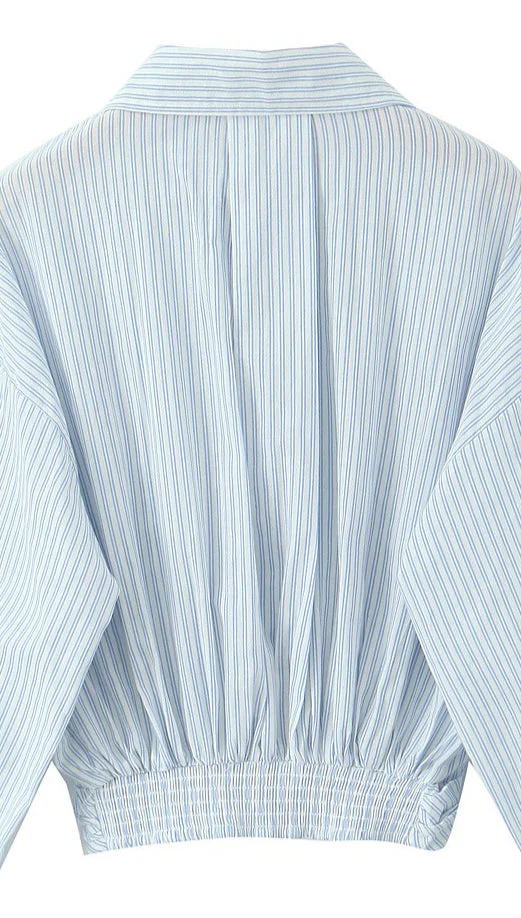 Striped Long Sleeve Shirt High Waist Tie Mini Skirt Set - Image 7