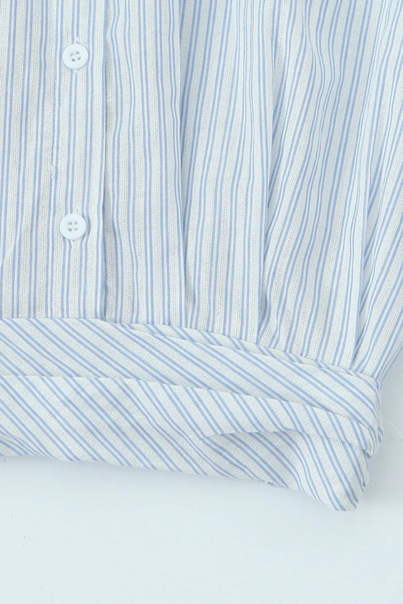Striped Long Sleeve Shirt High Waist Tie Mini Skirt Set - Image 8