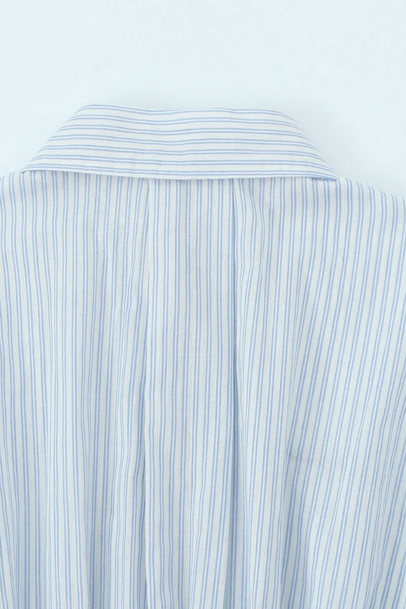 Striped Long Sleeve Shirt High Waist Tie Mini Skirt Set - Image 9