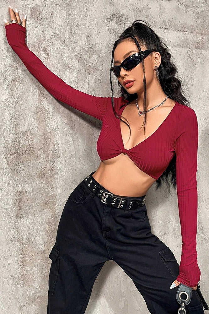 Striped Sexy Cropped Bustier Long Sleeve Tee - Image 3