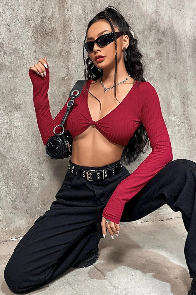 Striped Sexy Cropped Bustier Long Sleeve Tee - Image 4