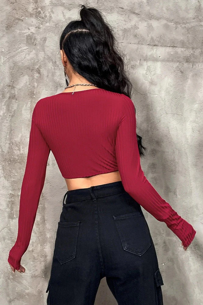 Striped Sexy Cropped Bustier Long Sleeve Tee - Image 5