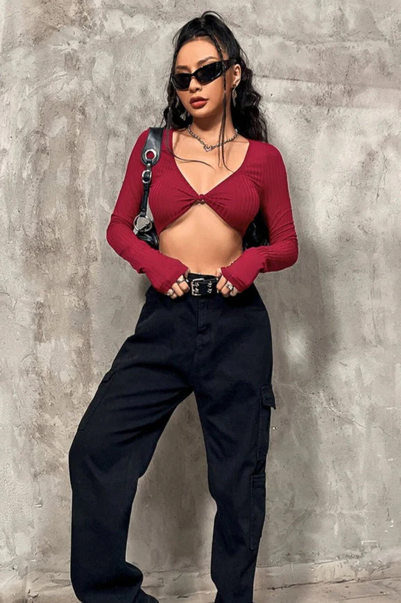 Striped Sexy Cropped Bustier Long Sleeve Tee - Image 6