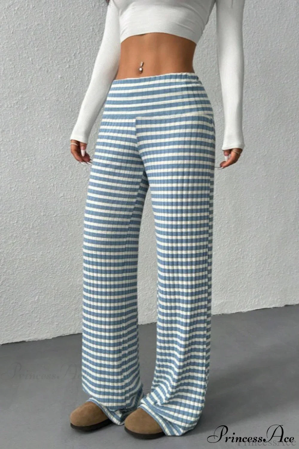 Striped Solid Knit Straight Leg Pants - Image 2