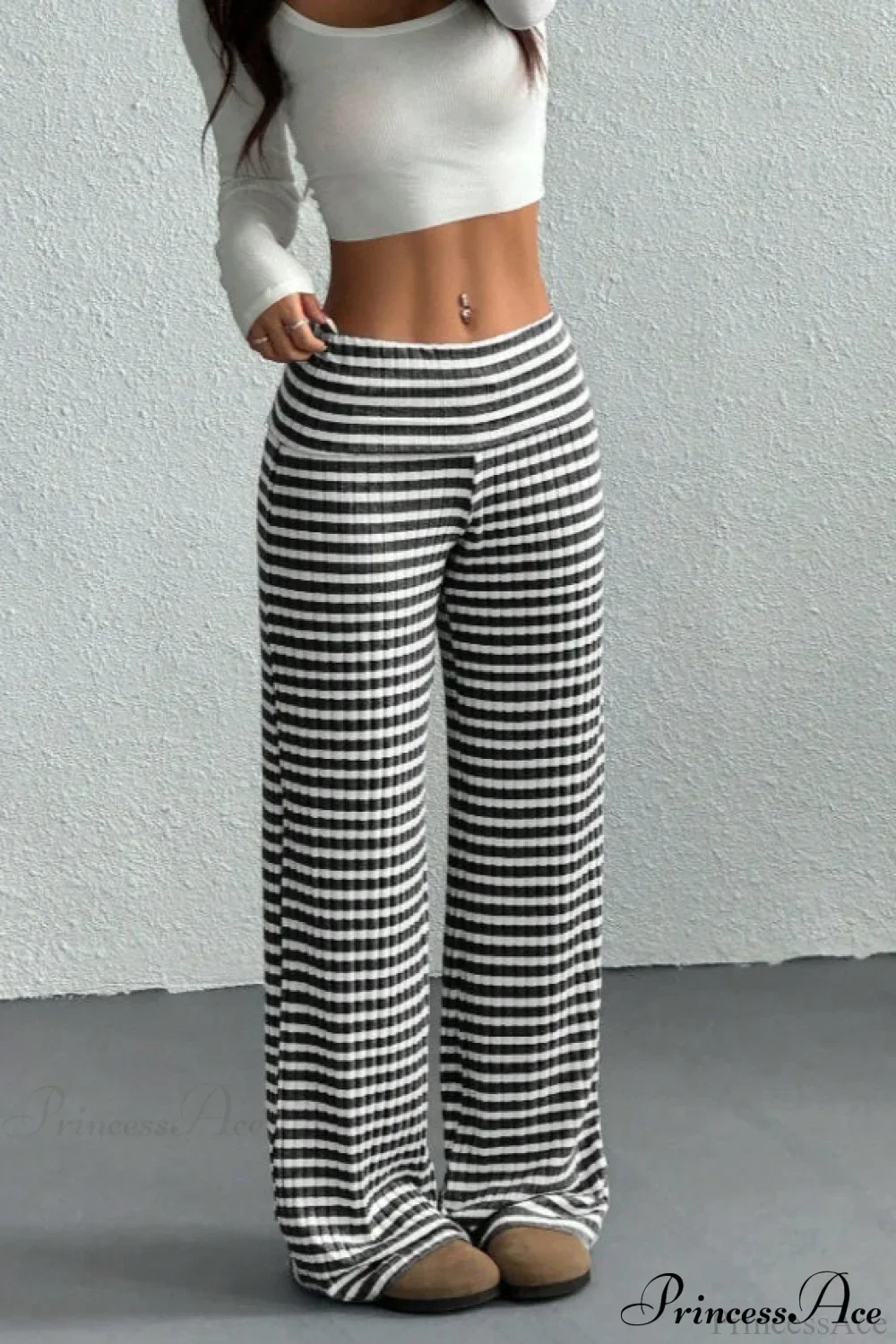 Striped Solid Knit Straight Leg Pants - Image 4