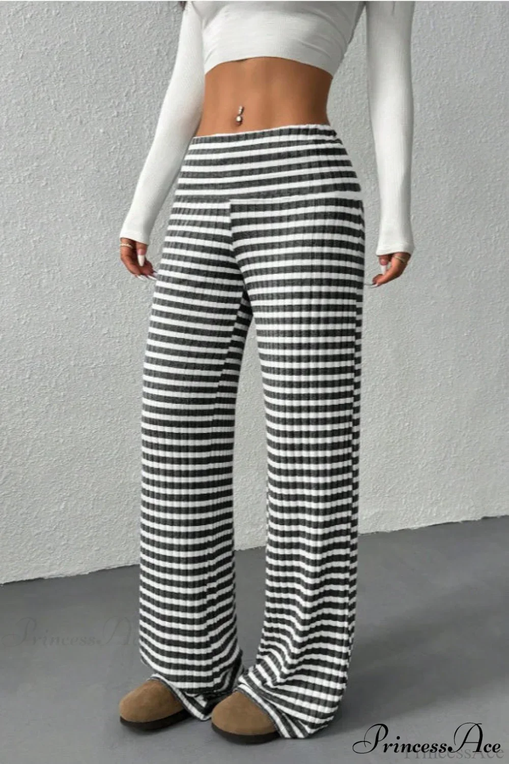 Striped Solid Knit Straight Leg Pants - Image 6