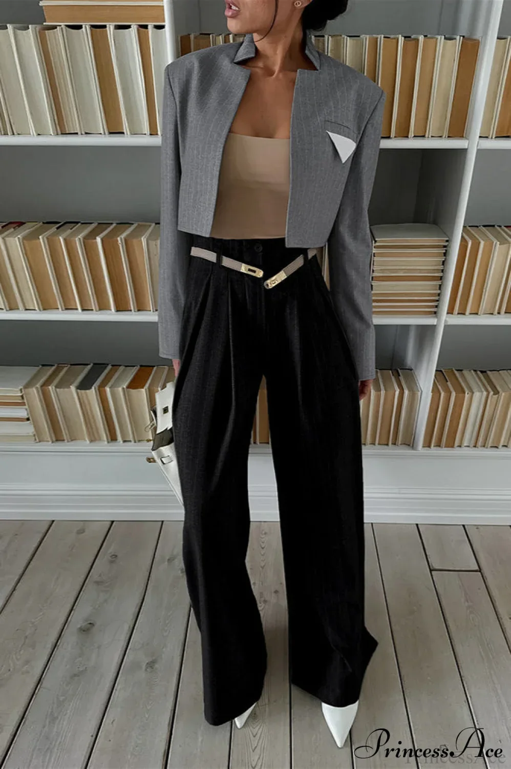 Striped Stand Collar Short Retro Tailored Coat - Image 3