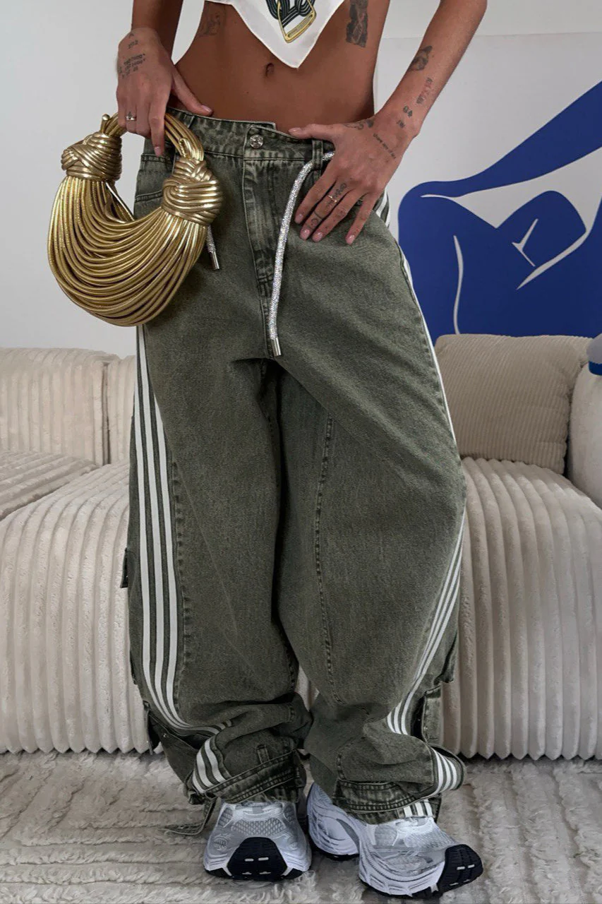 Striped Wide Leg Denim Trousers Pants - Image 4