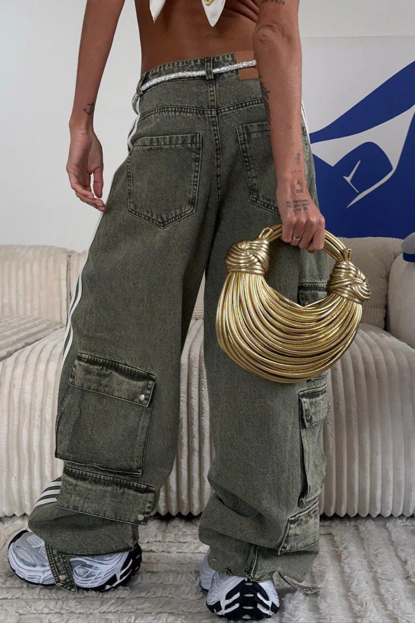 Striped Wide Leg Denim Trousers Pants - Image 5