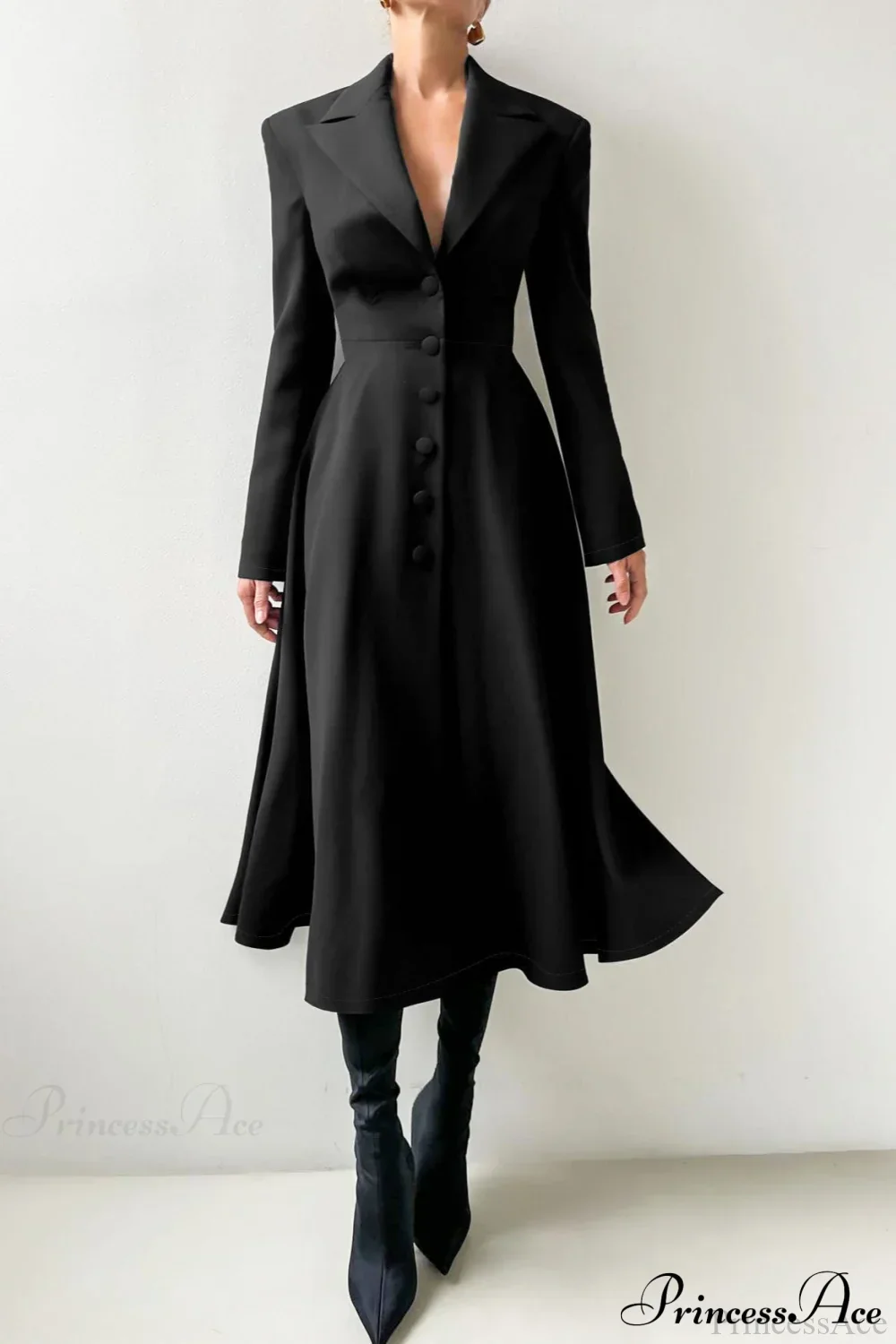Structured Shoulder Solid Blazer Elegant Maxi Dress - Image 2