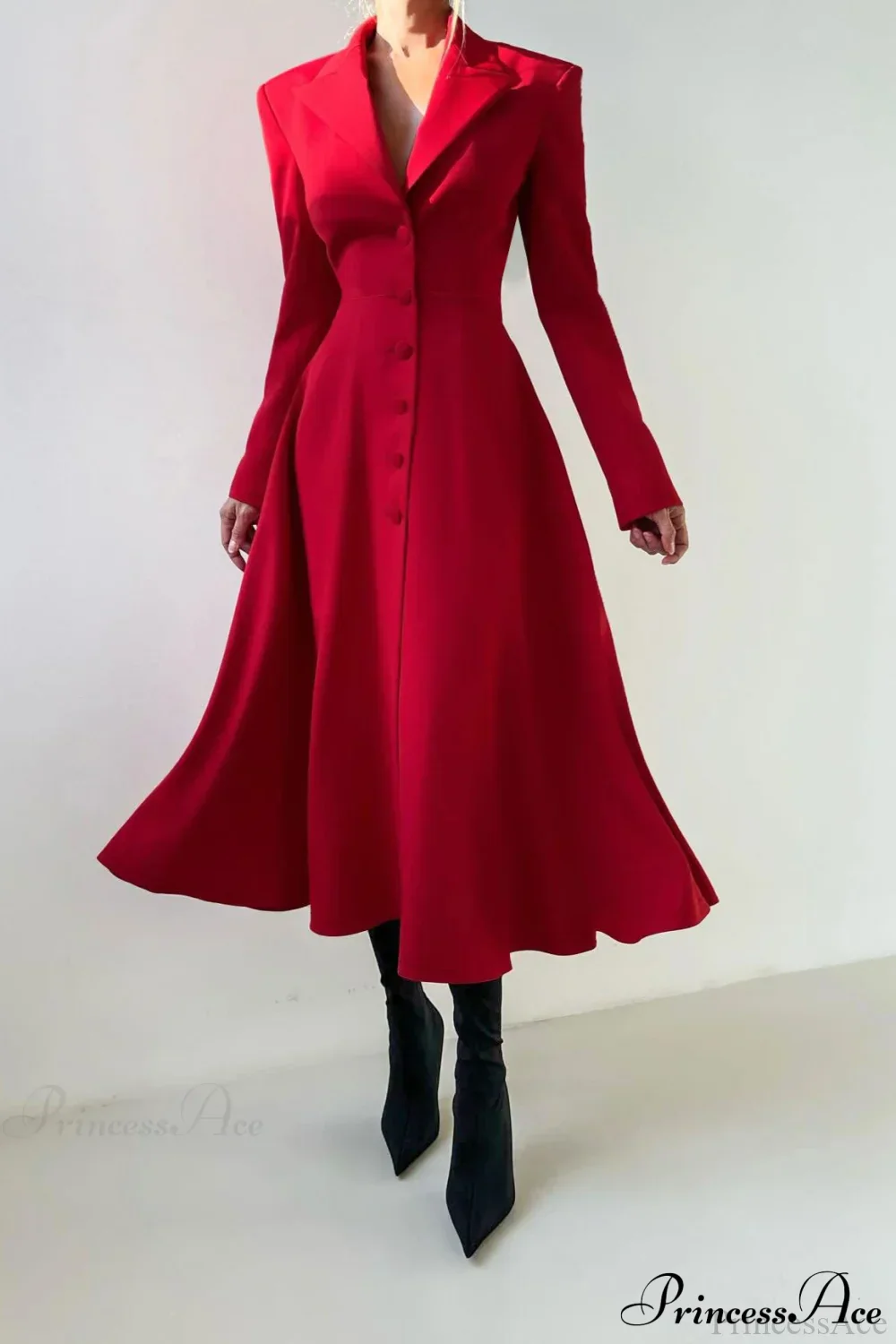 Structured Shoulder Solid Blazer Elegant Maxi Dress - Image 4
