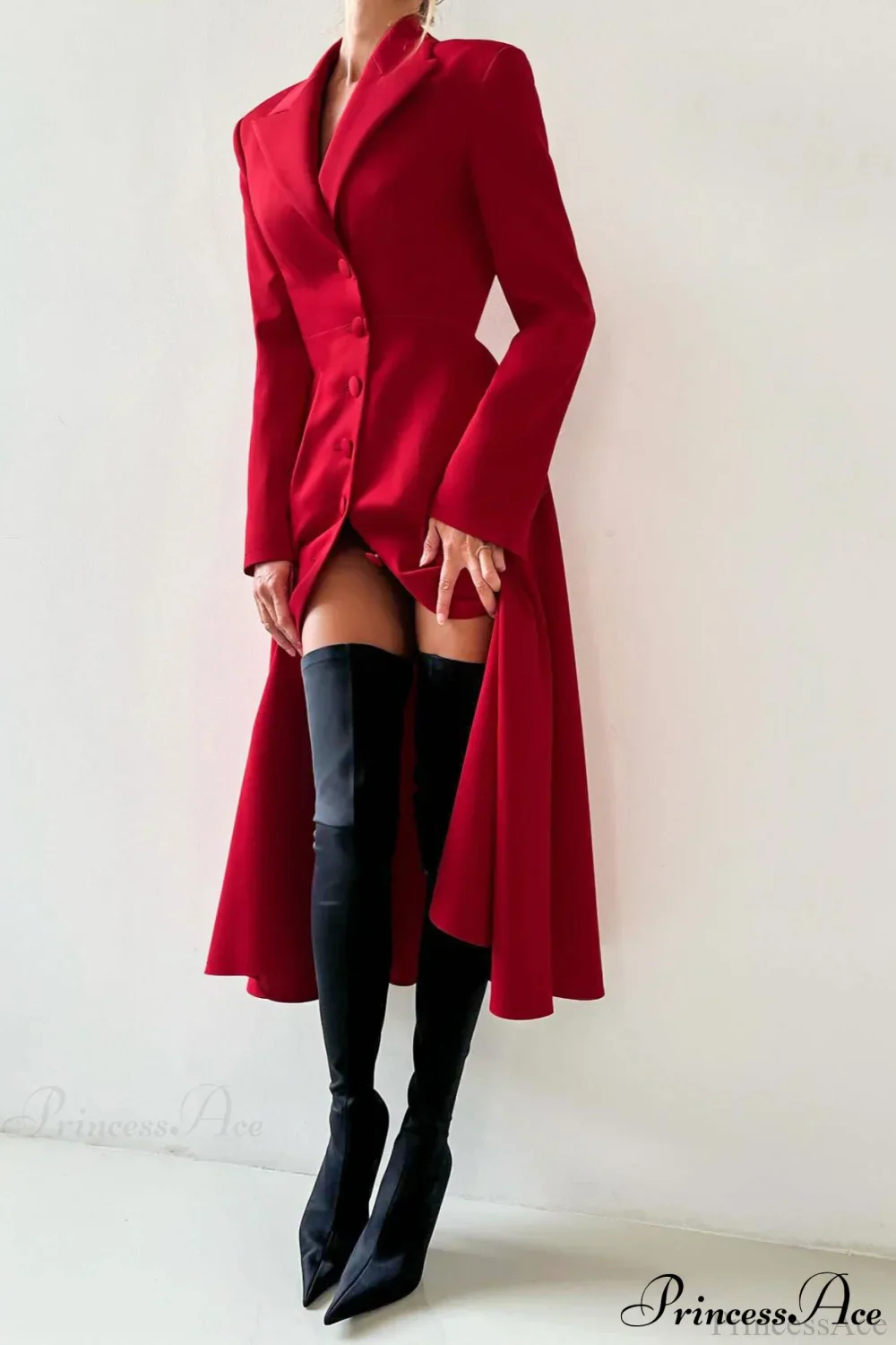 Structured Shoulder Solid Blazer Elegant Maxi Dress - Image 5
