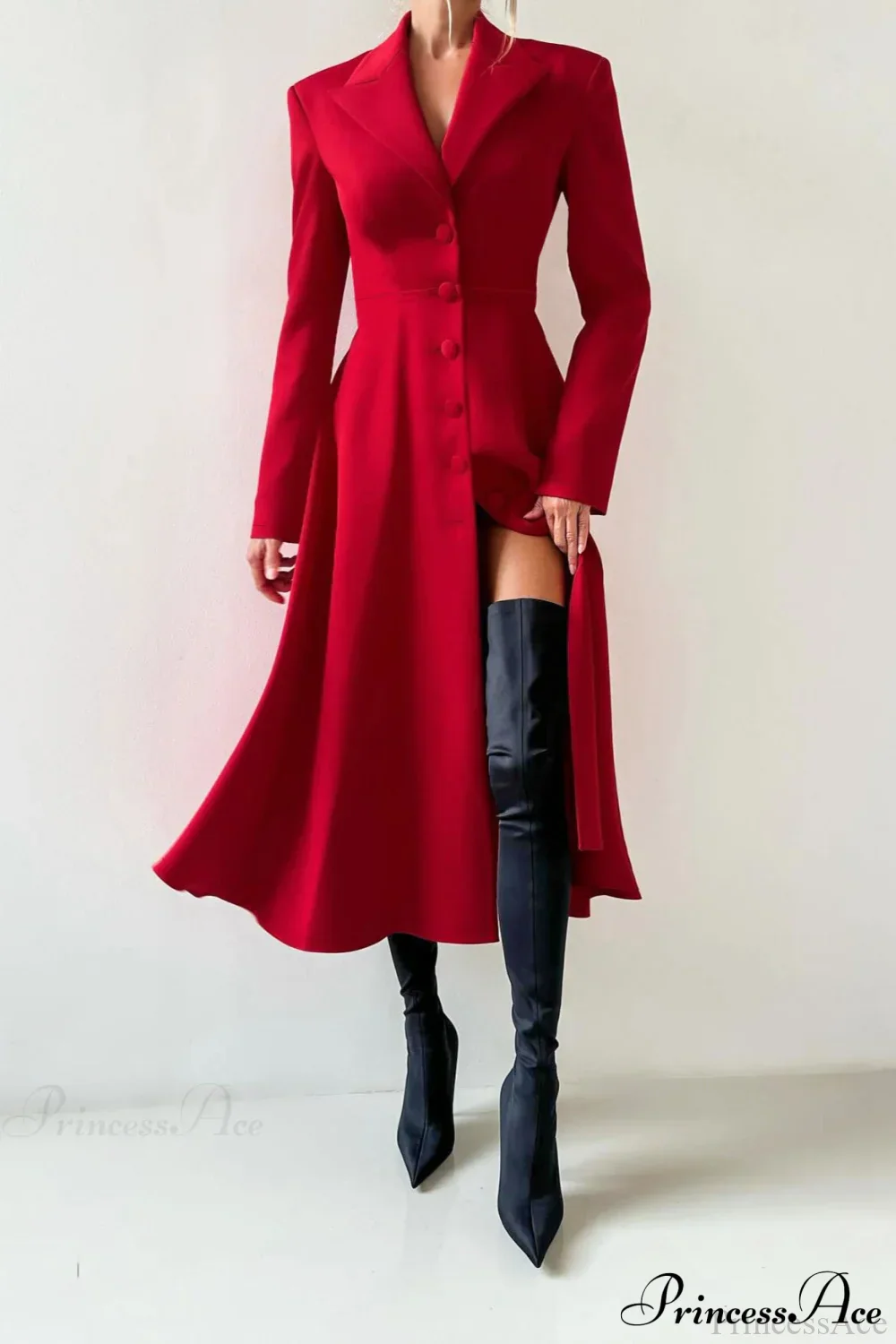 Structured Shoulder Solid Blazer Elegant Maxi Dress - Image 6