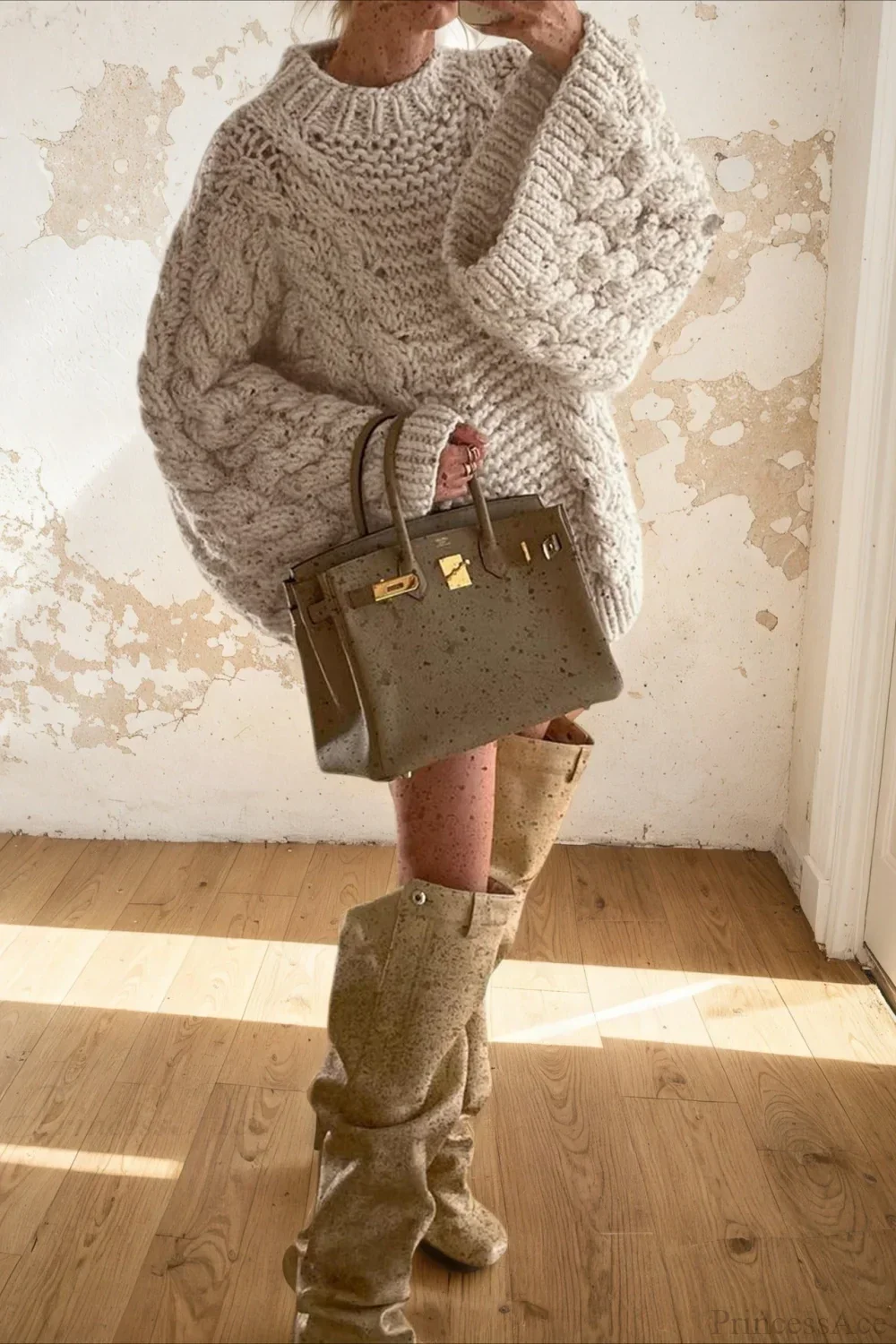 Vintage Stylish Crewneck Bell Sleeve Loose Sweater - Image 2