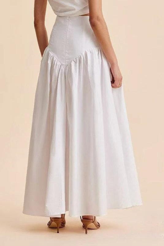 Stylish High Waist Button Patchwork White Maxi Skirt - Image 4