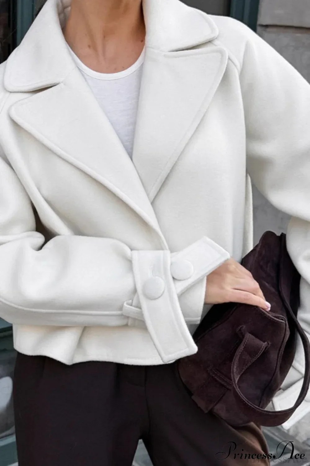 Stylish Notch-Lapel Loose Wool Short Coat - Image 3