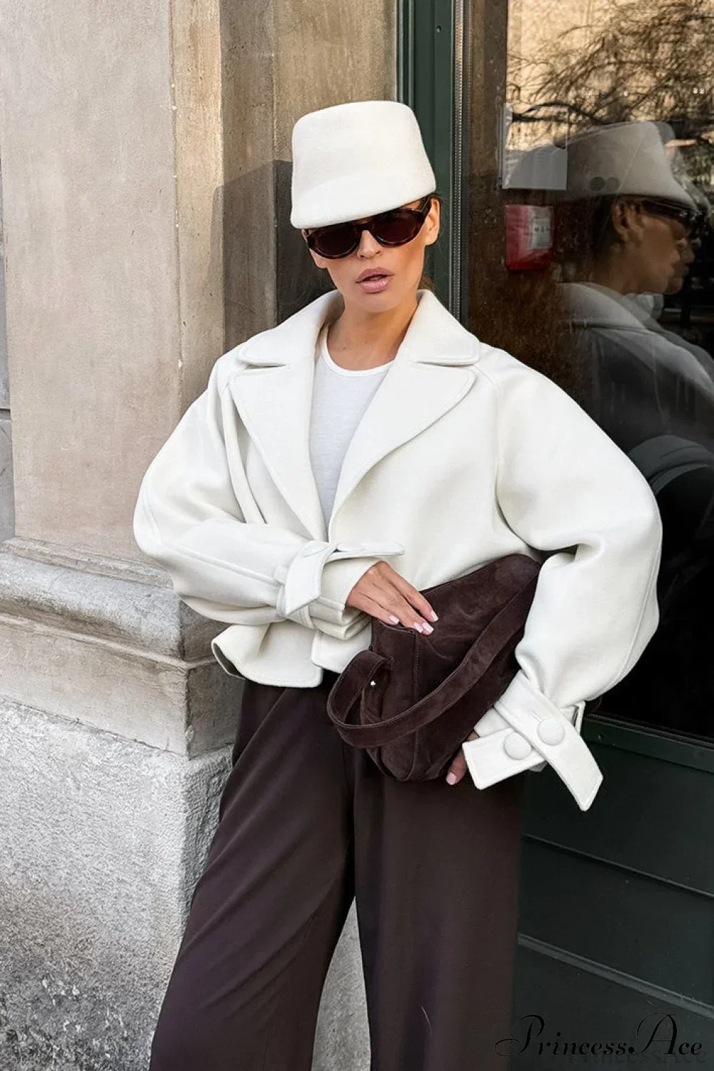 Stylish Notch-Lapel Loose Wool Short Coat - Image 4
