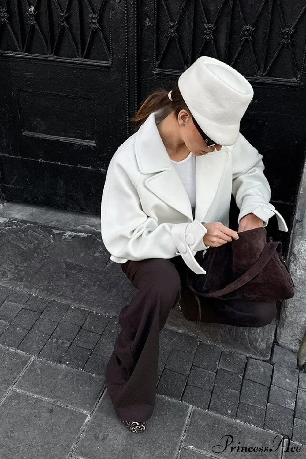 Stylish Notch-Lapel Loose Wool Short Coat - Image 5