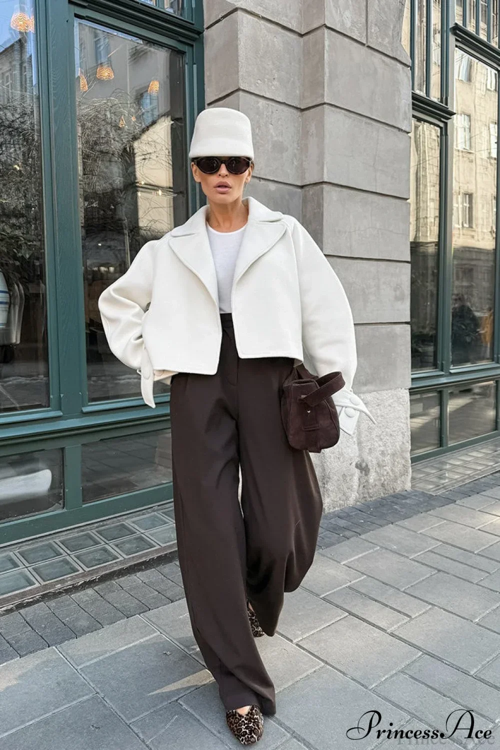 Stylish Notch-Lapel Loose Wool Short Coat - Image 6