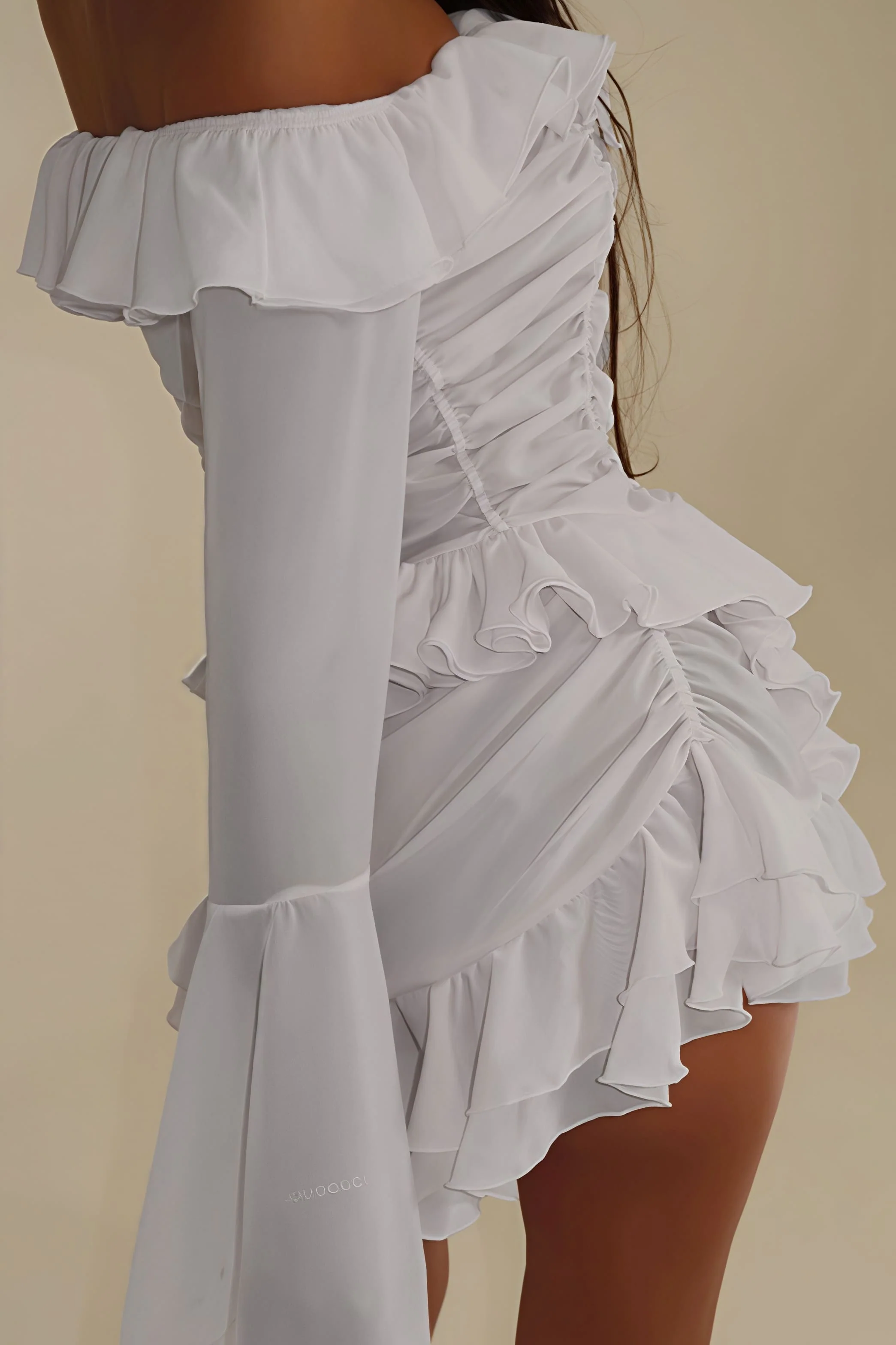 Stylish Off Shoulder Long Sleeve Ruffle Skirt Set - Image 9