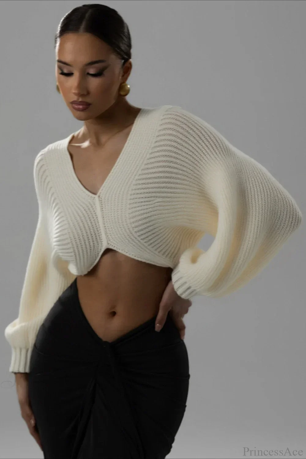 Stylish Sexy V-neck Cropped Sweater - Image 4