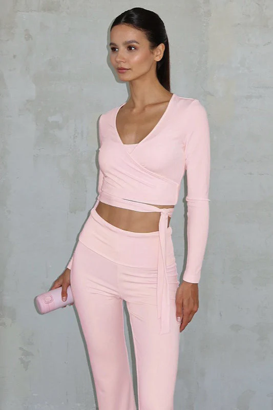 Stylish Solid Tie High-rise Flared Two Piece Set - Image 6