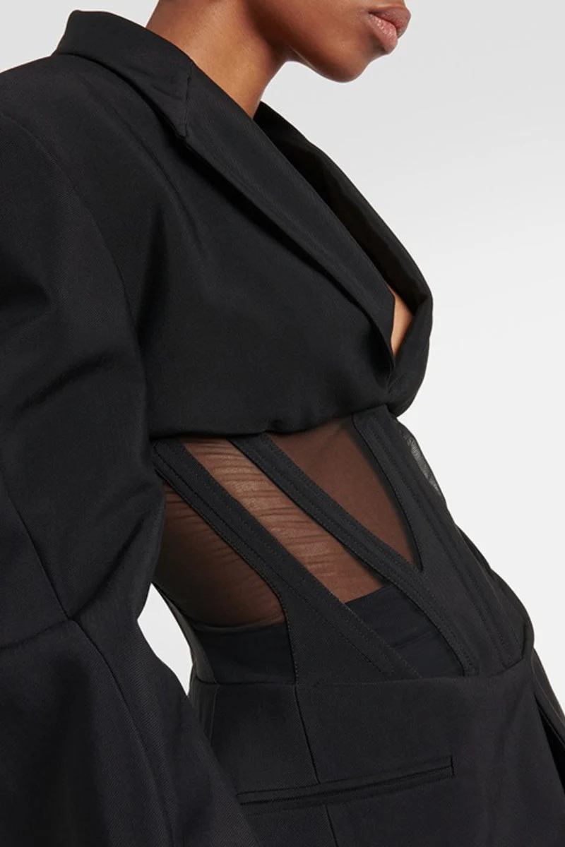 Stylish V-neck Sexy Sheer Mesh Blazer - Image 2