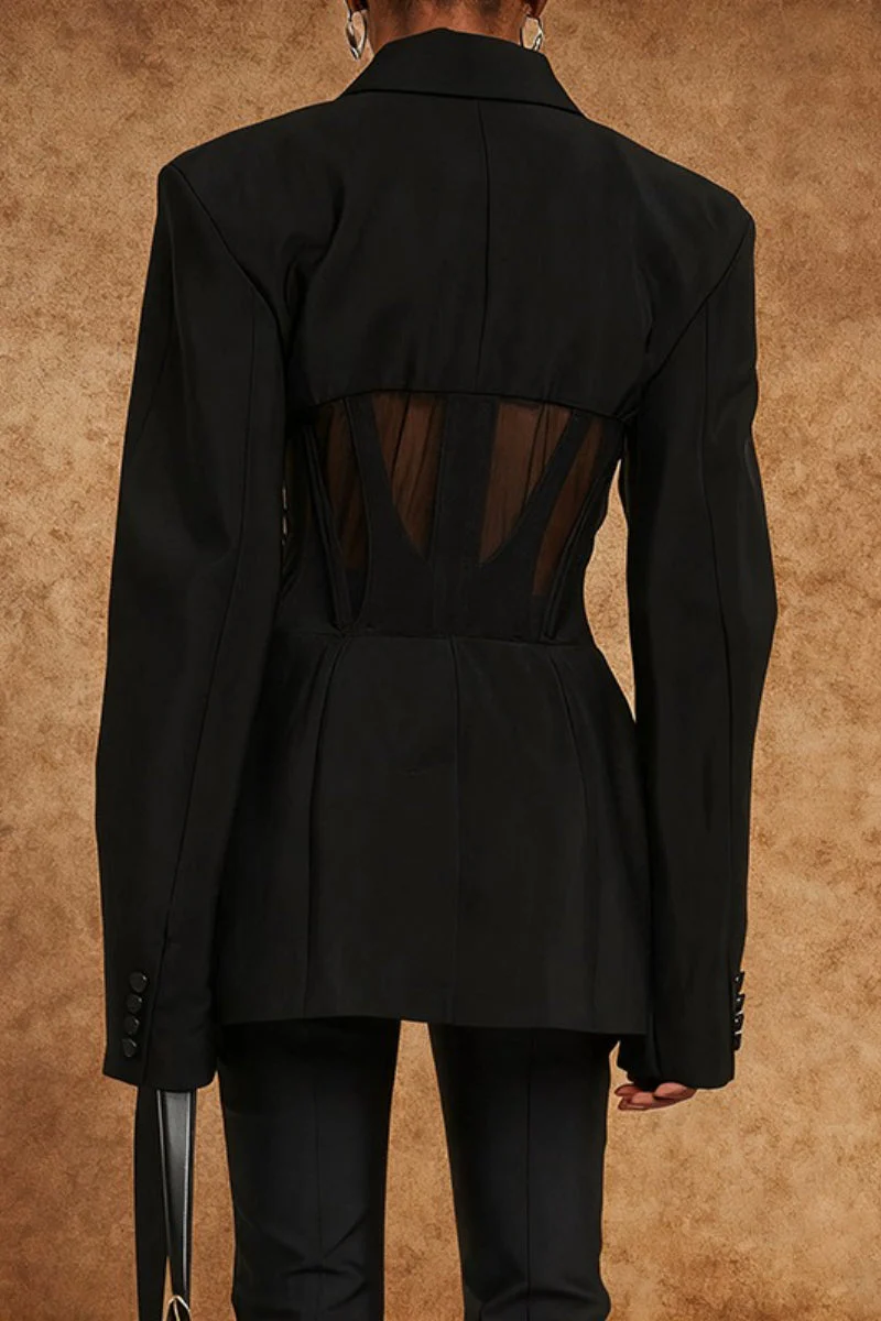 Stylish V-neck Sexy Sheer Mesh Blazer - Image 4