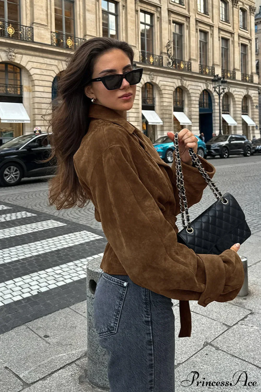 Suede Belted Blazer Collar Elegant Coat - Image 2