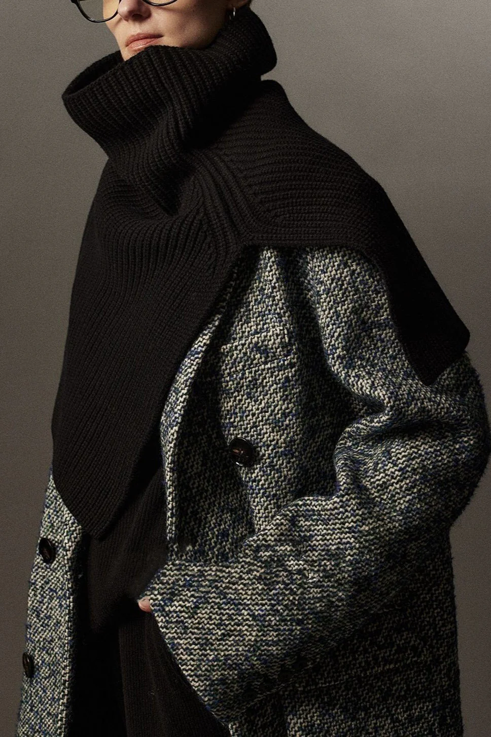 Super Fine Merino Knitted Turtleneck Split Scarf - Image 3