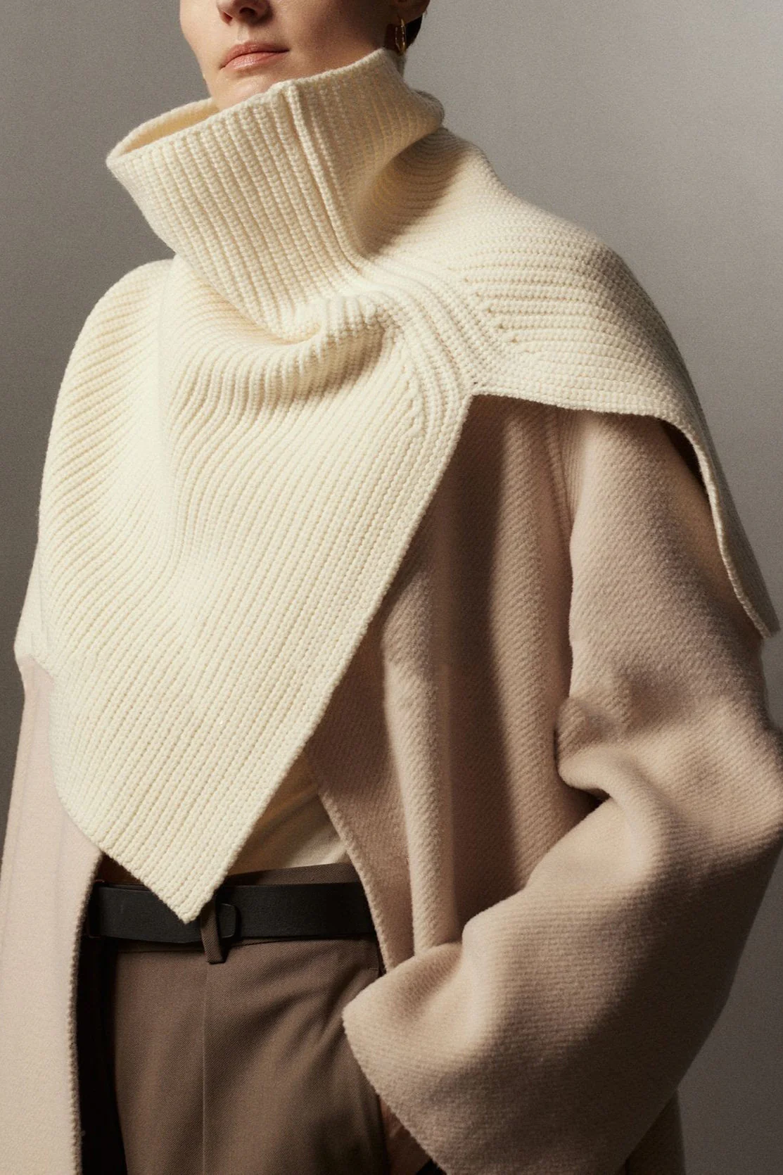 Super Fine Merino Knitted Turtleneck Split Scarf - Image 5