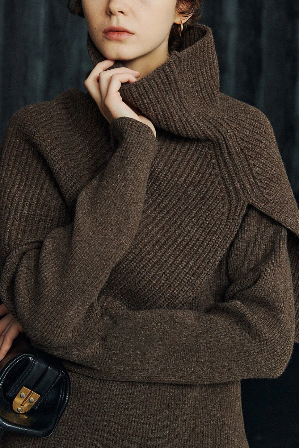Super Fine Merino Knitted Turtleneck Split Scarf - Image 6