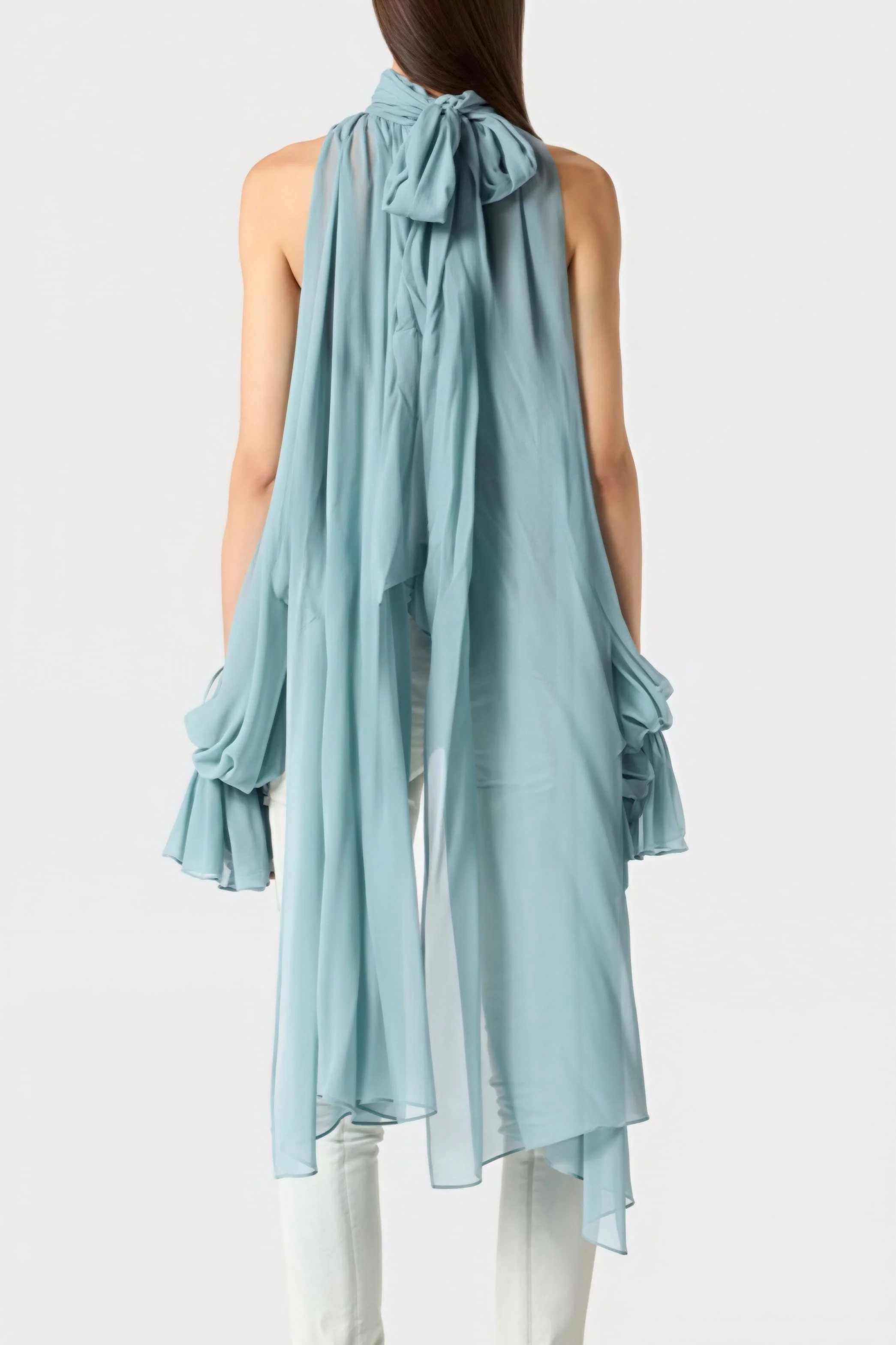 Sweet Irregular Stand Collar Loose Solid Halter Blouse - Image 3