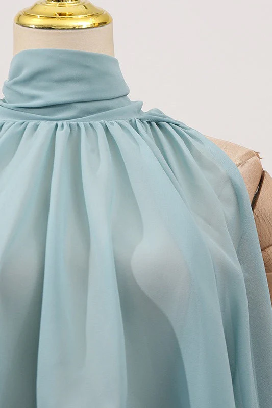 Sweet Irregular Stand Collar Loose Solid Halter Blouse - Image 4