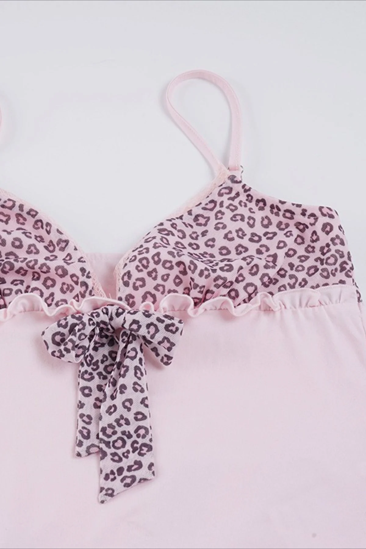 Sweet Leopard Patchwork Bow Lace Cami Top - Image 6