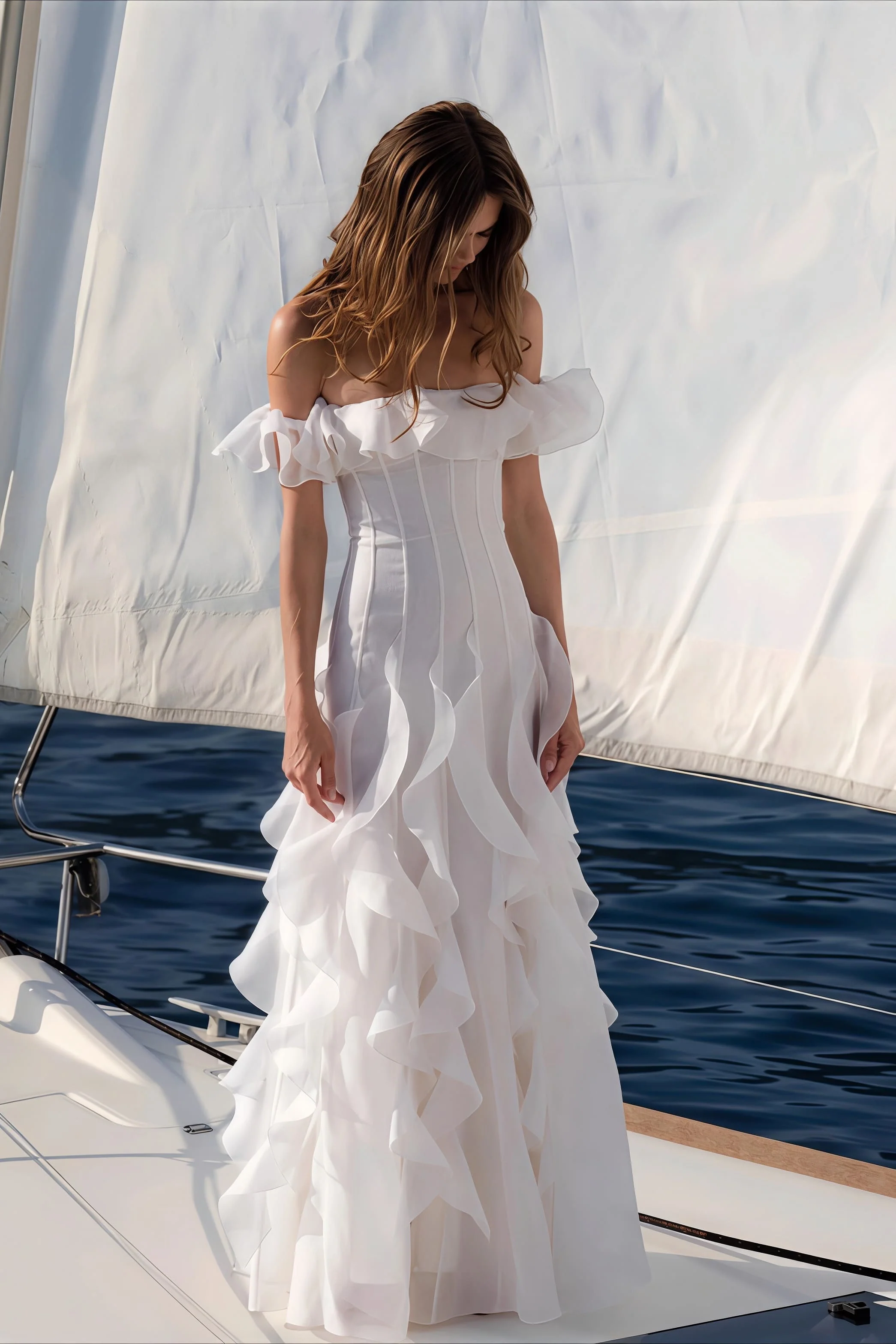 Sweet Off Shoulder Ruffle Tiered Reception Dress - Image 2