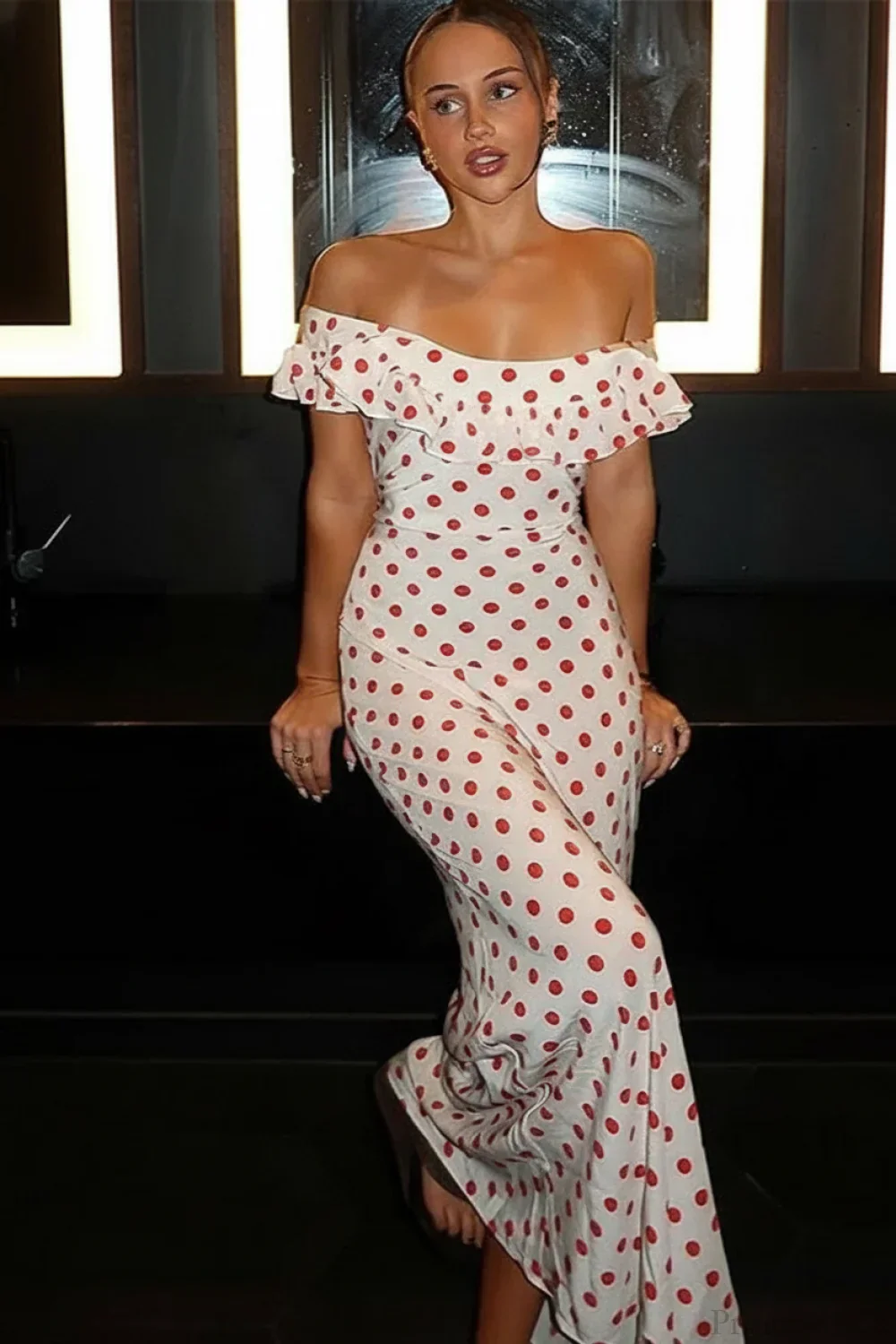 Sweet Ruffle Vacation Polka Dot Maxi Dress - Image 6