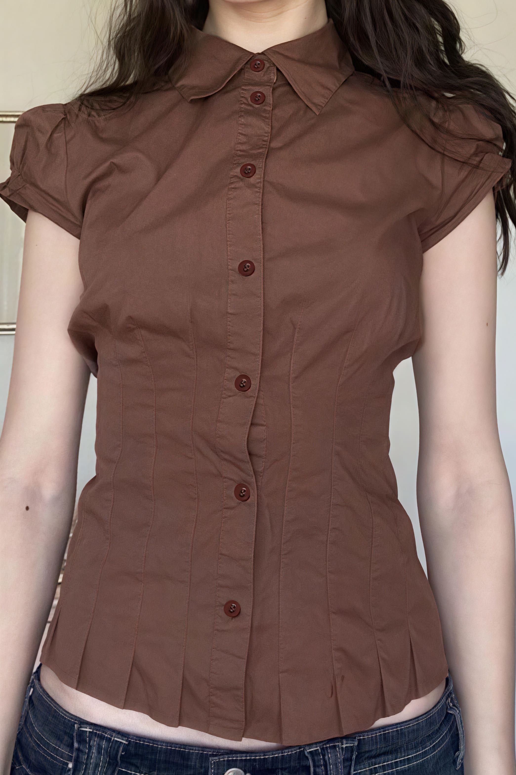 Sweet Spicy Collared Puff Sleeve Blouse - Image 3