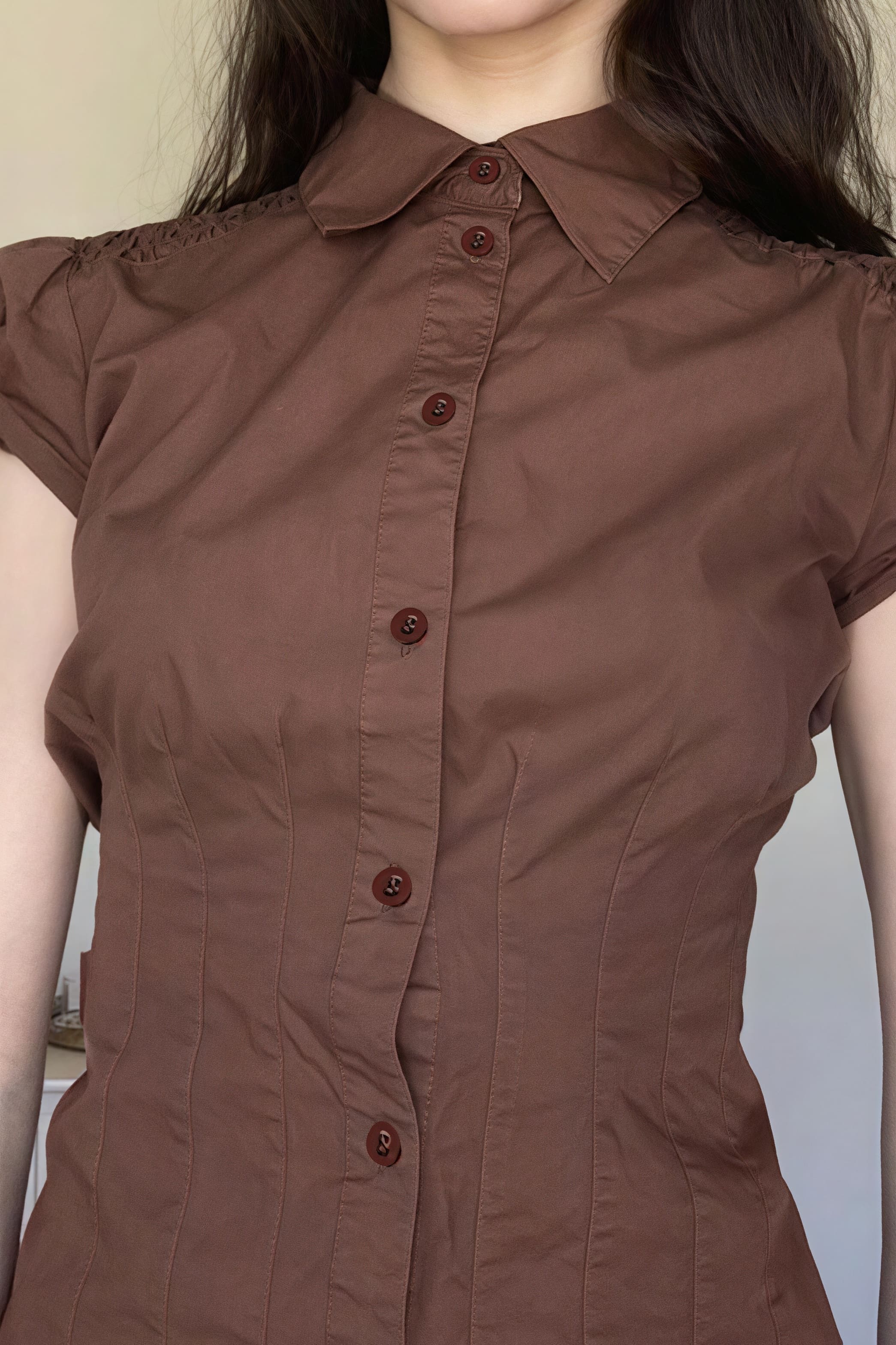 Sweet Spicy Collared Puff Sleeve Blouse - Image 4